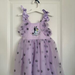 Purple Ruffled Dress with Cartoon Embroidery